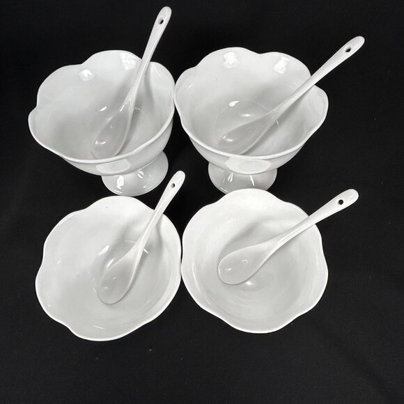 new set of 4 porcelain ice-cream/dessert bowls with spoon - Picture 4 of 4